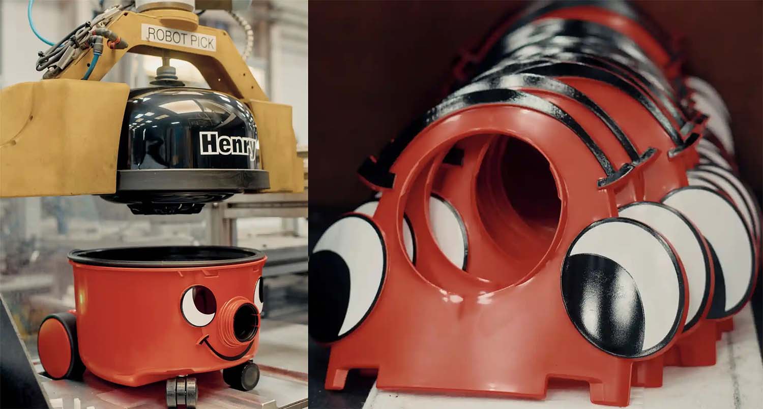 Henry's assembly line in Chard, Somerset. Credit: <a href='https://www.theguardian.com/lifeandstyle/2021/jul/24/how-henry-vacuum-cleaner-became-accidental-design-icon'>Ben Quinton/The Guardian</a>