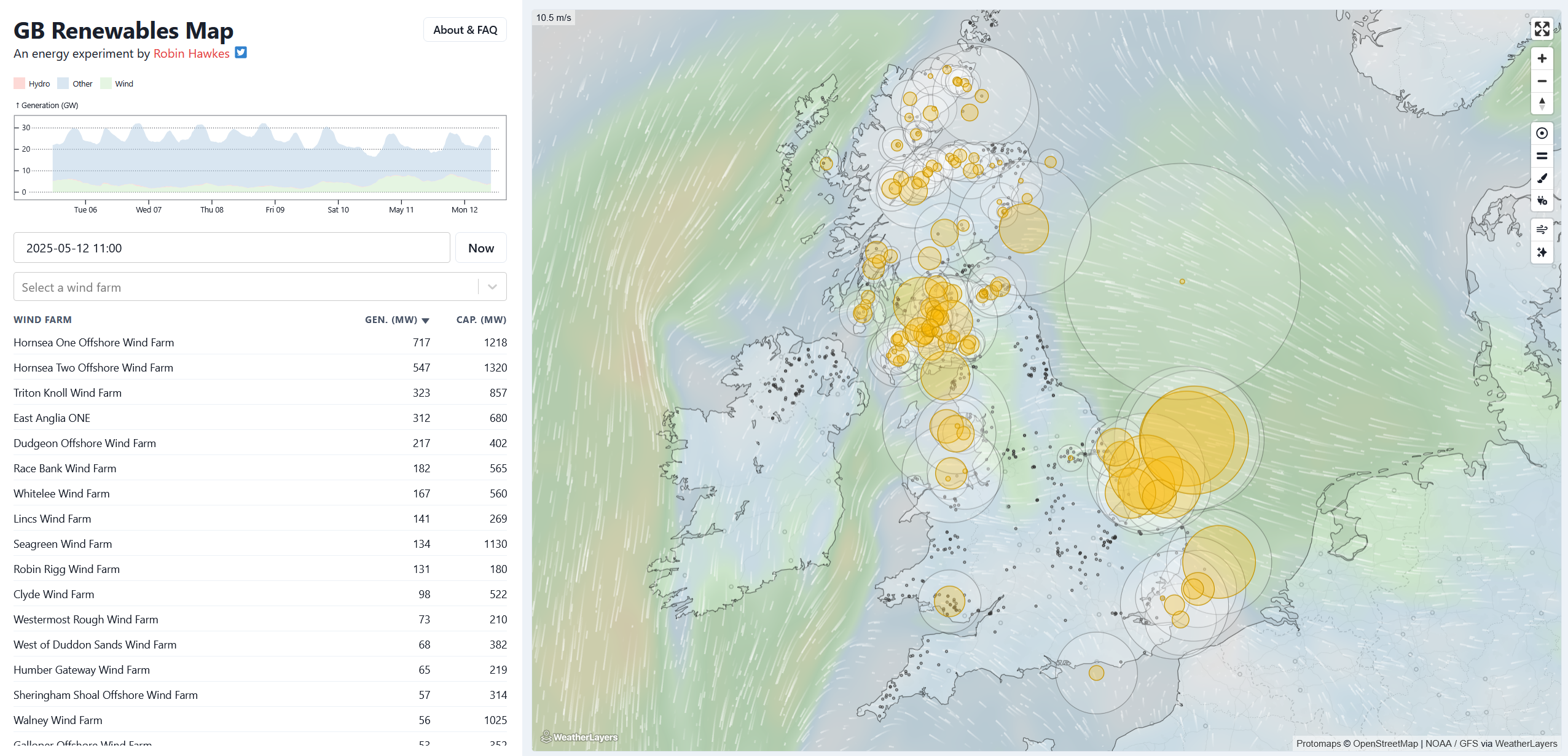 Robin Hawke’s superb <a href='https://renewables-map.robinhawkes.com/'>GB Renewables Map</a> visualises the live generation of wind energy around the UK