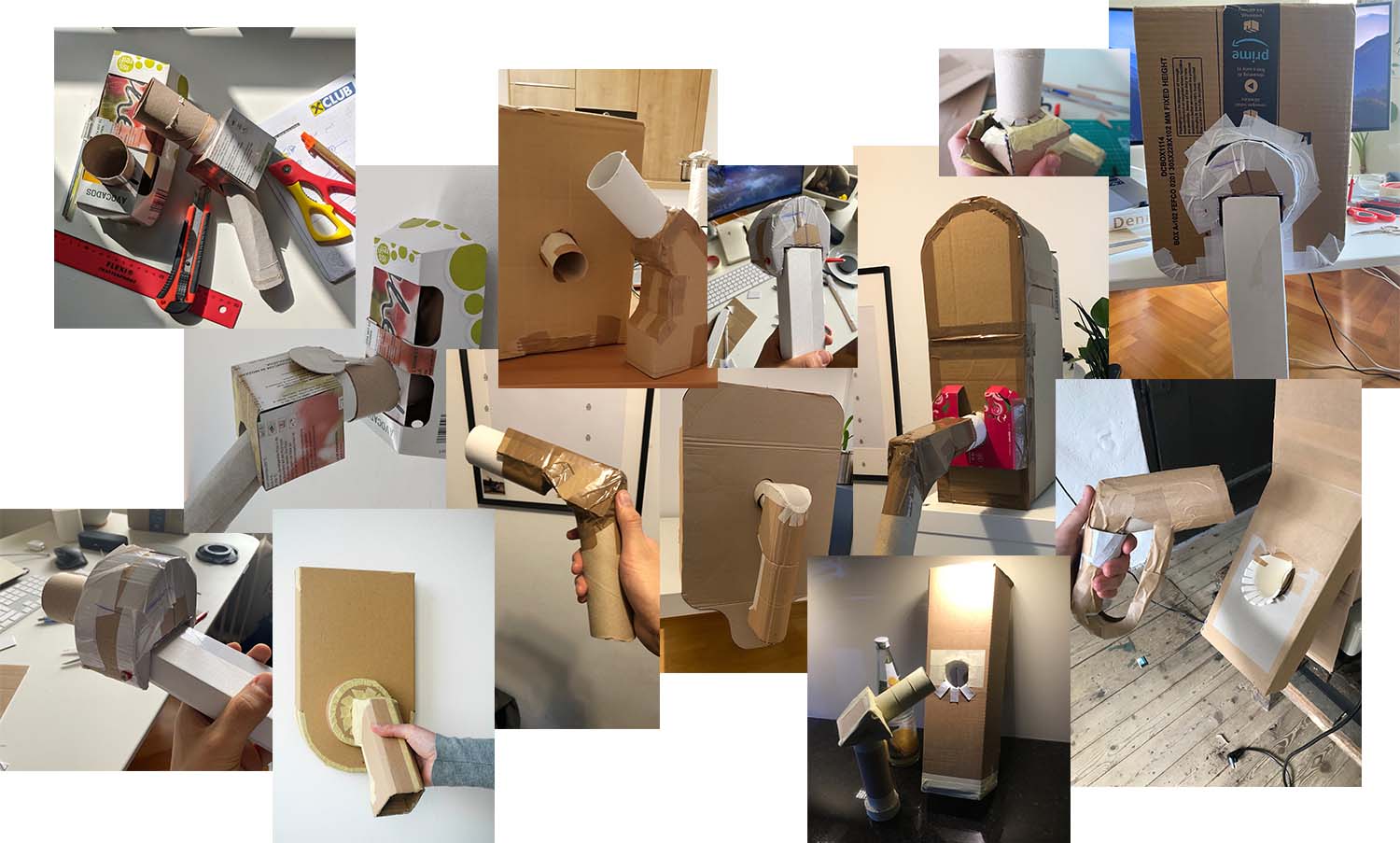 Cardboard prototyping of EV chargers, before applying the interactive electronics on top.